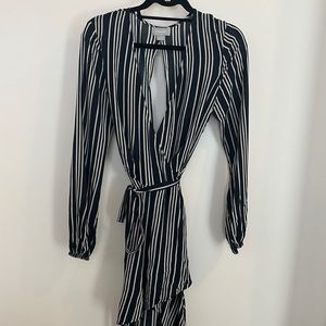 Finders Keepers Navy Blue, White Stripped Tie Dress